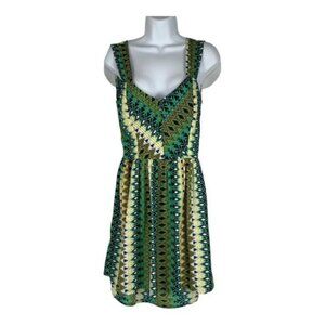 Bar III Womens Small Sleeveless Teal & Gold Geometric Print Dress